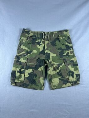 H&M LOGG Cargo Shorts Mens 34 Green Canvas Ripstop Woodland Camo Army Utility